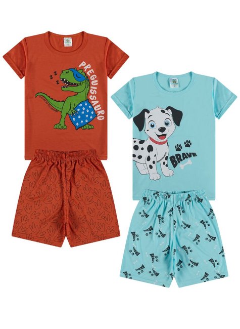 Kit Sortido Pijama Curto Infantil Masculino Kit 5 Pijamas