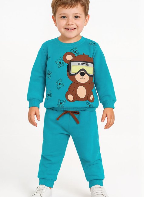 Conjunto Moletom Infantil Urso Metaverse Azul Petróleo