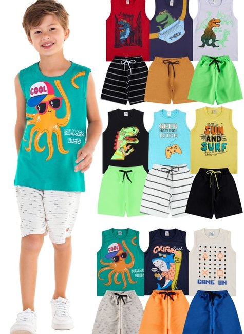 Kit Sortido Conjunto Regata Infantil Masculino Kit 5 Conjuntos