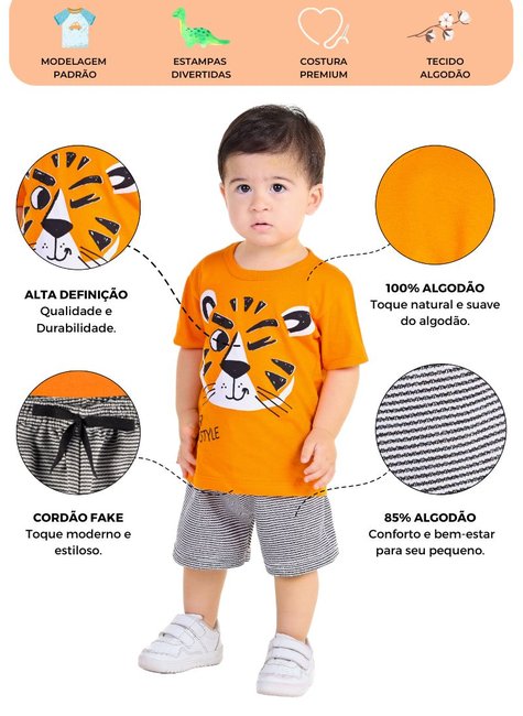 Conjunto Infantil Verão Masculino Safari Tiger Style