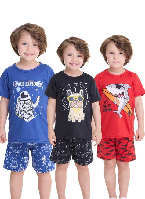 Kit Sortido Pijama Curto Infantil Masculino Kit 5 Pijamas