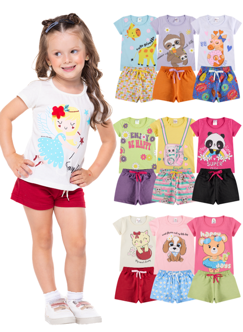 Kit Sortido Conjunto Infantil Feminino Kit 5 Conjuntos