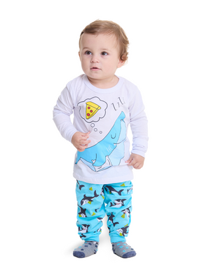 Pijama Infantil com Tubarão Sonhando com Pizza