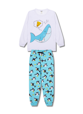 Pijama Infantil com Tubarão Sonhando com Pizza