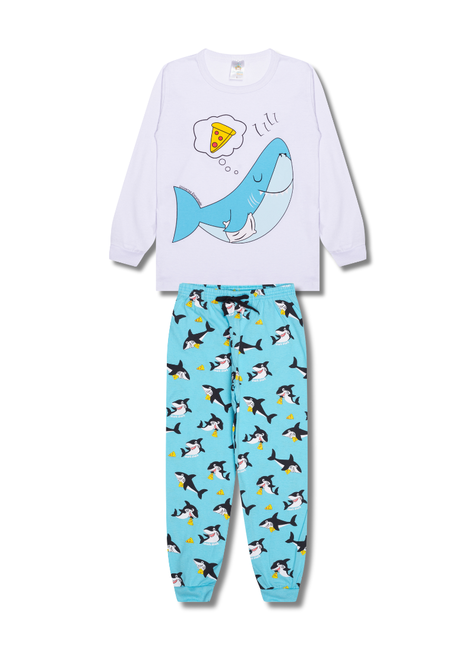Pijama Infantil com Tubarão Sonhando com Pizza