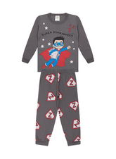 Pijama Infantil Longo Super Dorminhoco Herói Cinza