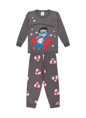 Pijama Infantil Longo Super Dorminhoco Herói Cinza