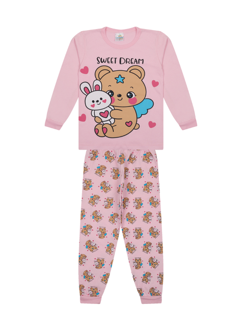 Pijama Longo Infantil Feminino Ursinho