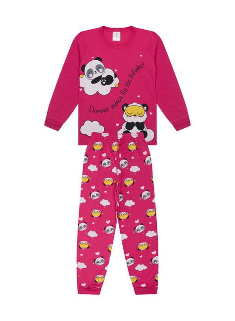 Pijama Longo Infantil Feminino Panda