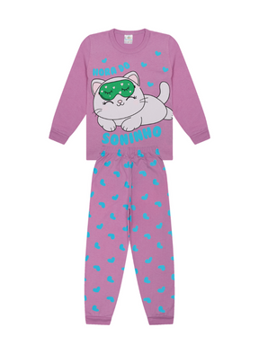 Pijama Infantil Longo Menina Gato Lilás – Hora do Soninho com Estilo