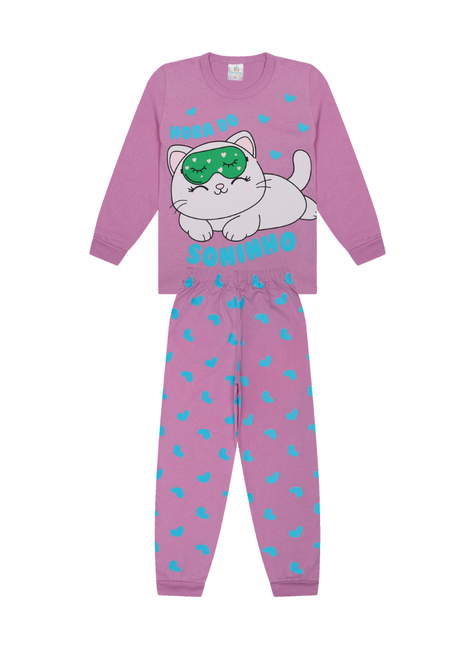 Pijama Infantil Longo Menina Gato Lilás – Hora do Soninho com Estilo