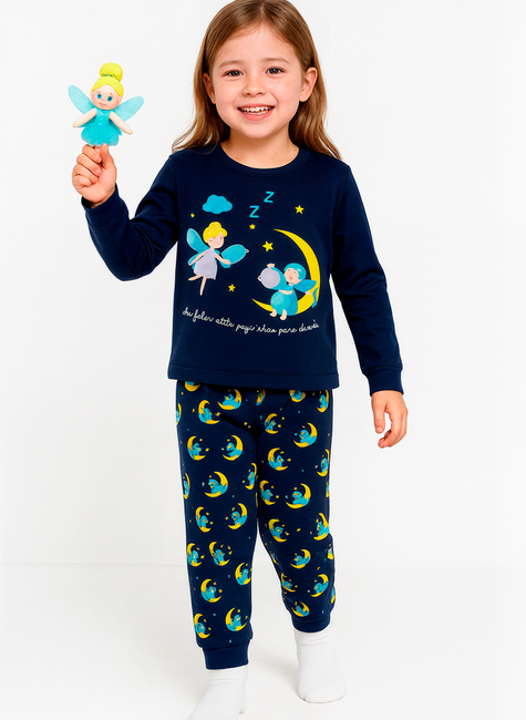 Pijama Infantil Feminino Longo Fadinhas Dorminhocas Azul Marinho
