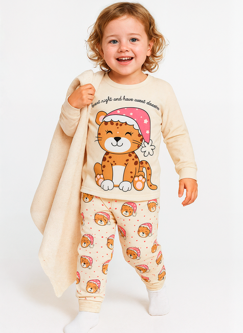 Pijama Infantil Feminino Longo Oncinha “Sweet Dreams” Bege