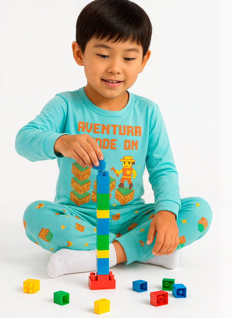 Pijama Infantil Masculino Longo Aventura Mode On Estilo Blocos