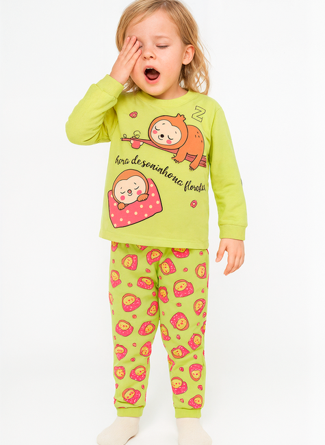 Pijama Infantil Menina Longo Bicho-Preguiça Verde – Super Confortável