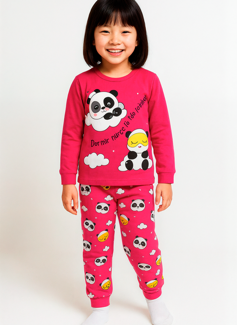 Pijama Longo Infantil Feminino Panda