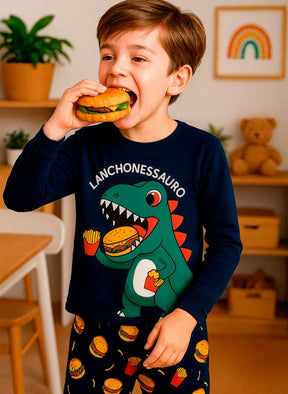 Pijama Longo Infantil Masculino Lanchossauro