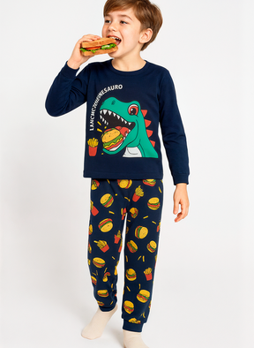 Pijama Longo Infantil Masculino Lanchossauro