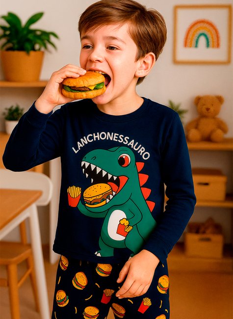Pijama Longo Infantil Masculino Lanchossauro
