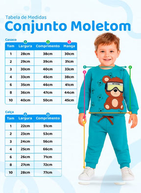 Conjunto Moletom Infantil Urso Metaverse Azul Petróleo