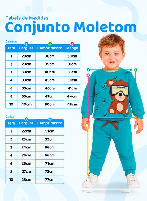Conjunto Moletom Infantil Urso Metaverse Azul Petróleo