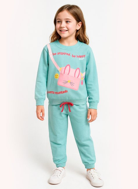 Conjunto Moletom Infantil Menina Bolsa Coelhinho