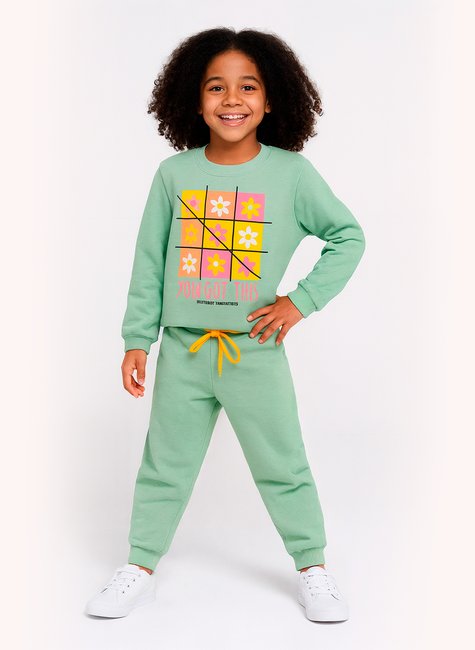 Conjunto Moletom Infantil Menina Flores Jogo da Velha