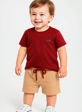 Conjunto Básico Infantil Menino Camiseta Bordo e Bermuda Canela