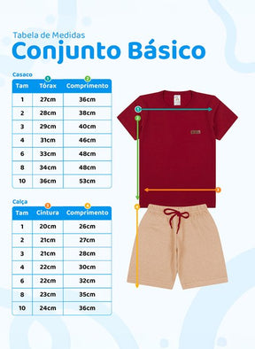 Conjunto Básico Infantil Menino Camiseta Bordo e Bermuda Canela