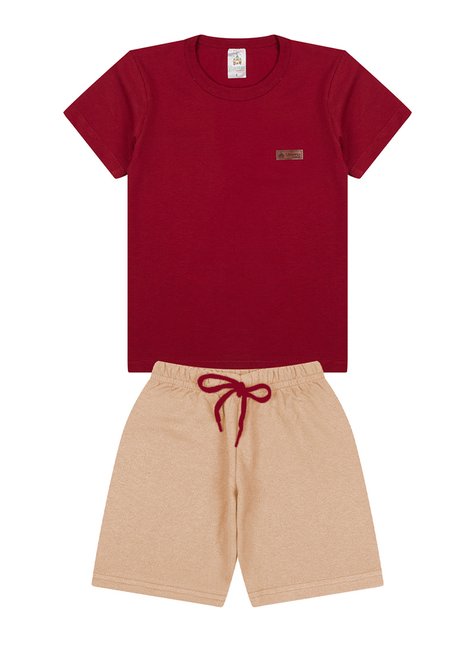 Conjunto Básico Infantil Menino Camiseta Bordo e Bermuda Canela