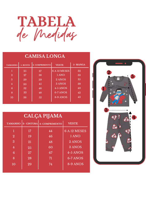 Pijama Infantil Longo Super Dorminhoco Herói Cinza