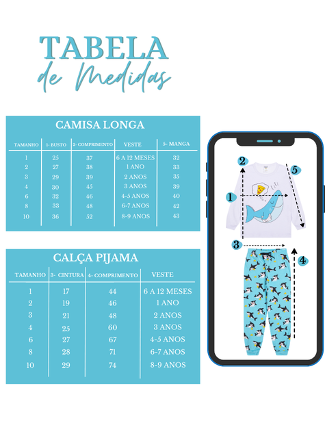 Pijama Infantil com Tubarão Sonhando com Pizza