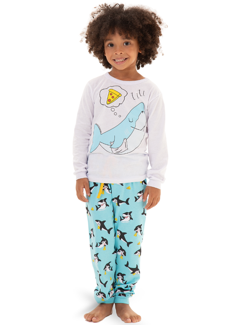 Pijama Infantil com Tubarão Sonhando com Pizza