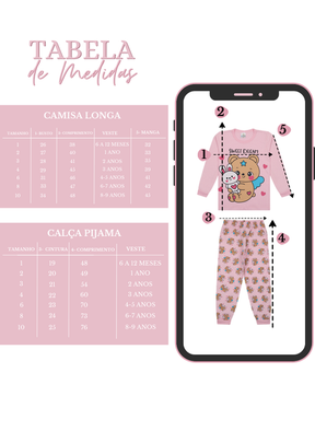 Pijama Longo Infantil Feminino Ursinho