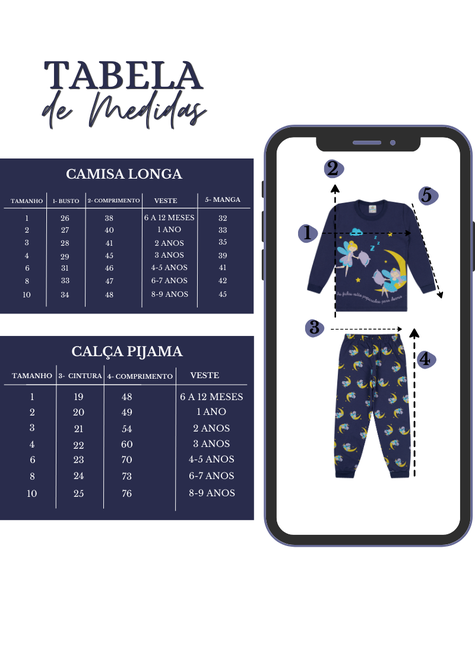 Pijama Infantil Feminino Longo Fadinhas Dorminhocas Azul Marinho
