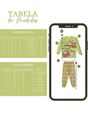 Pijama Infantil Menina Longo Bicho-Preguiça Verde – Super Confortável