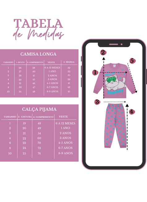 Pijama Infantil Longo Menina Gato Lilás – Hora do Soninho com Estilo
